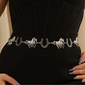 Elegant Silver Horse and Horshoe  Motif Chain Belt